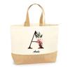 Tote Bag (jute Bag) - PLANETEE - Aude Letter Flower - Natural Jute - Large Format - Made In France