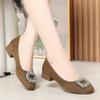 2025 Woman Square Toe Buckle Shoes Rhinestone Shallow Mouth High Heel Female Elegant French Suede Fashion Comfort Simple