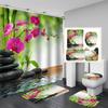 Σετ κουρτινών μπάνιου 4 τμχ Zen Green Bamboo Buddha Series για Αντιολισθητικά Χαλιά Μπάνιου Κάλυμμα Τουαλέτας Χαλάκι μπάνιου