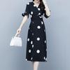 V-Neck Ruffle Short Sleeve Women Dress Waist Lace-up High-waist Large Hem Summer Big Dot Print Midi Dress Female Clothing