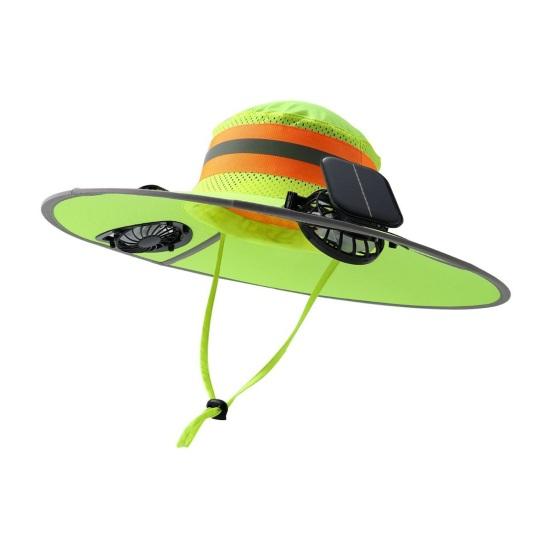 Cappello da Sole con Doppia Ventola Solare Strisce Riflettenti ad Alta Lucentezza Avviso di Sicurezza Tesa Oversize Protezione UV Integrale Cappello a Secchiello