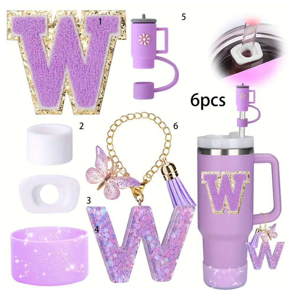6PCS Cup Accessories Set for Stanley Cup 40oz Tumbler with Handle Including Silicone Straw Topper and Boot, Spill Proof Stopper
