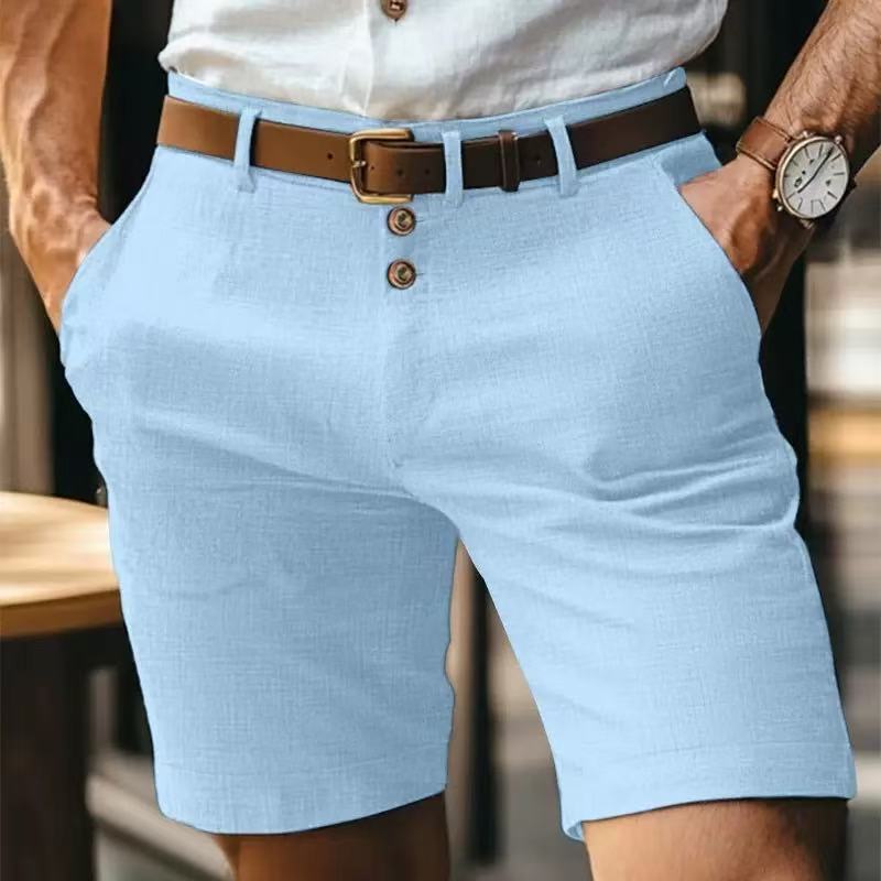 Summer New Arrival Men's Shorts Men's Linen Five-Inch Plain Button-Front Shorts Sports Beach Casual Trousers