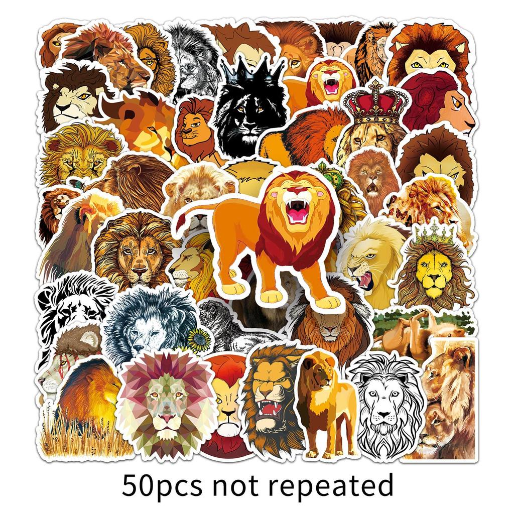 50 Lion Doodle Personalized Cartoon Animal Children's DIY Skateboard Mobile Phone Case Suitcase Stickers Waterproof