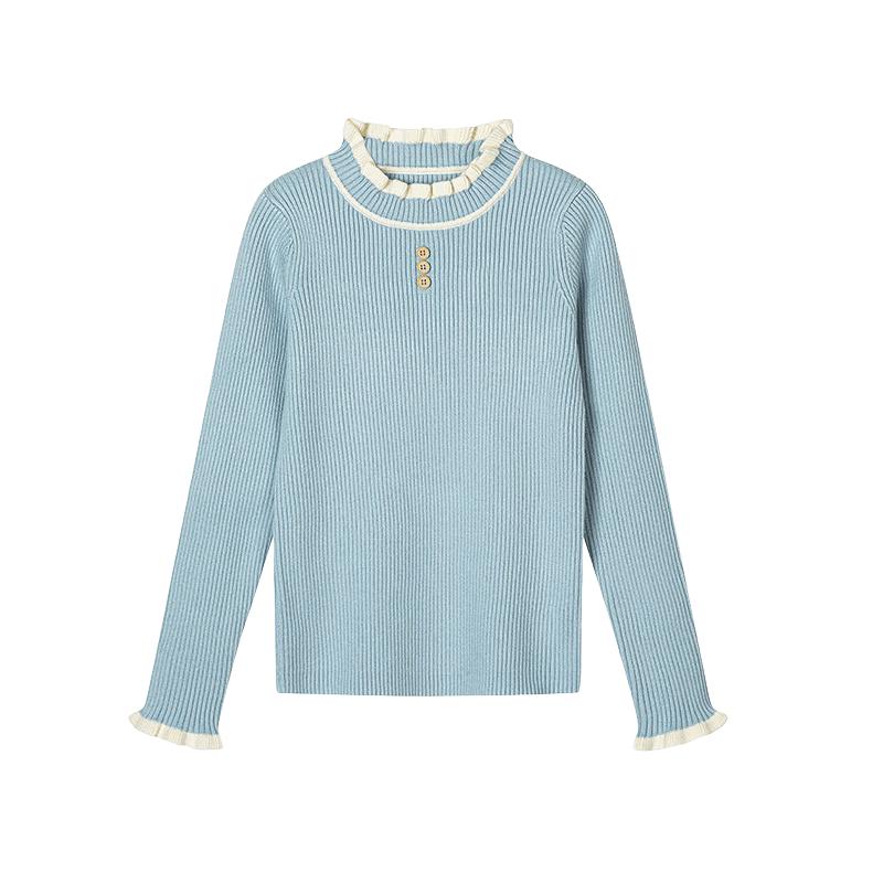 Girls' Semi-High Collar Knit Sweater