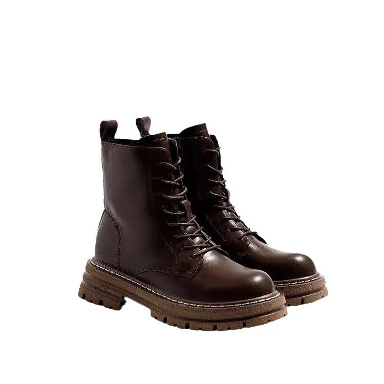 Fashion Genuine Leather Boots for Women Motorcycle Boots Women Thick Bottom Stitching Short Boot Classic Simple Style Women Ankle Boots