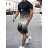 Conjunto de camiseta y pantalones cortos de moda de verano para hombre, estilo urbano, de alto temperamento, con estampado de coco degradado, manga corta 3D, holgado y top.