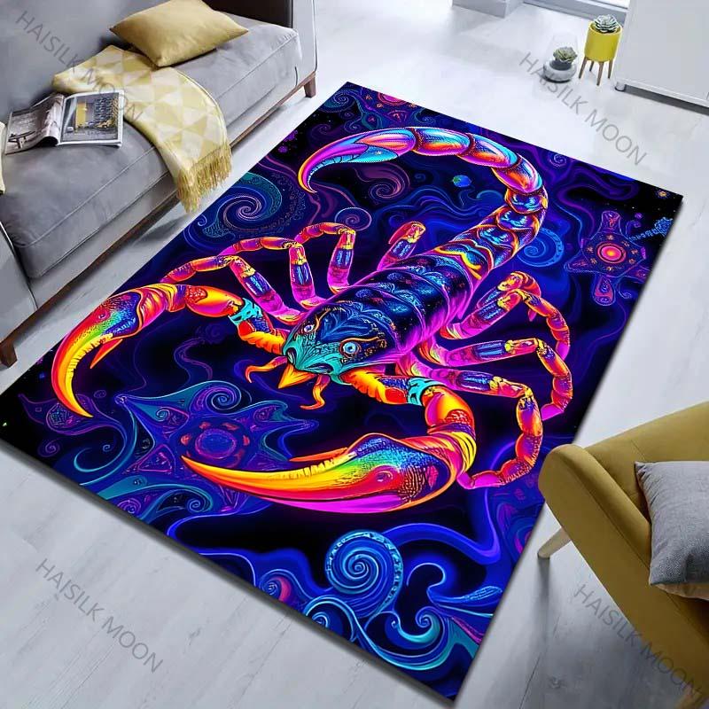 Neon Fantasy Scorpion Print Carpet for Bedroom Living Room Bedside Sofa Floor Mat Modern Home Decor Area Rug Large Size