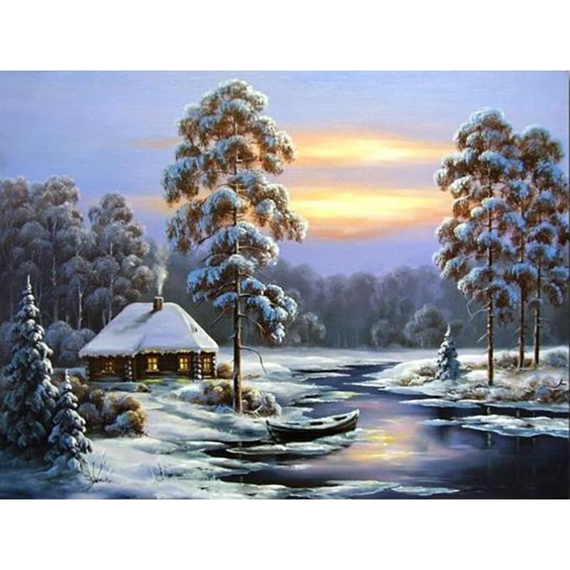 DIY Snow Scenery 5D gyémánt festés teljes kör fúró táj gyémánt hímzés keresztszemes készlet fali művészet lakberendezési ajándék