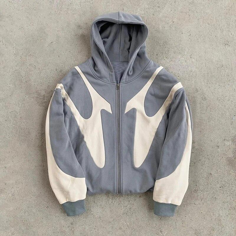 European and American Harajuku Street Hip-hop Cross Splicing Zippered Hoodie for Men and Women