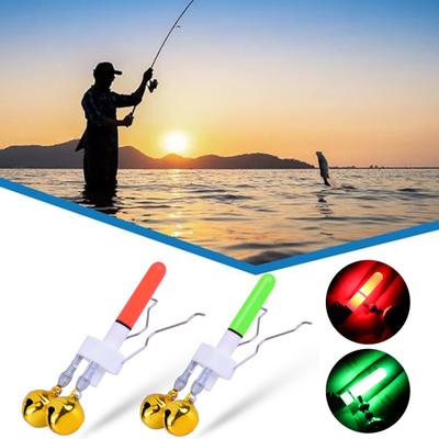Yousheng Fishing Rod Tip Light with Dual Bells Fishing Bite Alarm LED Lamp Night Fishing Pole Tip Strike Sensor Alert Light Fishing Accessories