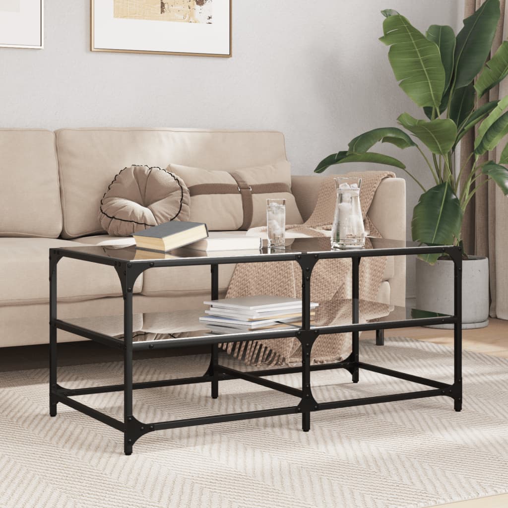 Coffee Table with Glass Top Black 98.5 x 50 x 45 cm Steel