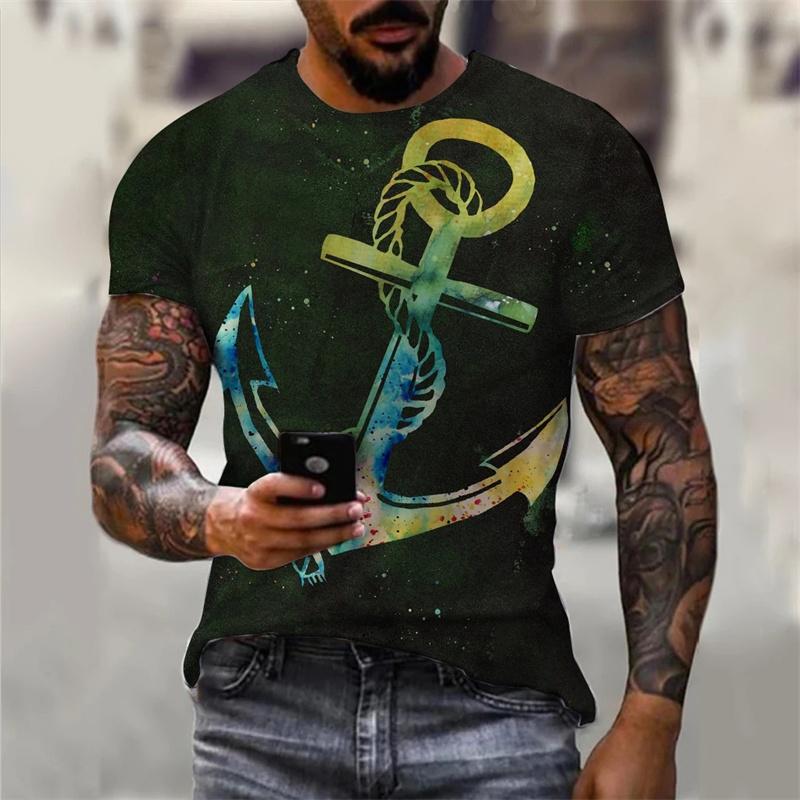Summer Short Sleeve 3d Printing Anchor Men's T-Shirts Beach Casual Oversized T Shirt Loose O-Neck Street Tops Plus Size