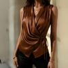Top Femei din Satin, Fără Mâneci, cu Bretele Pliate - Culoare Vestă Cămașă Top