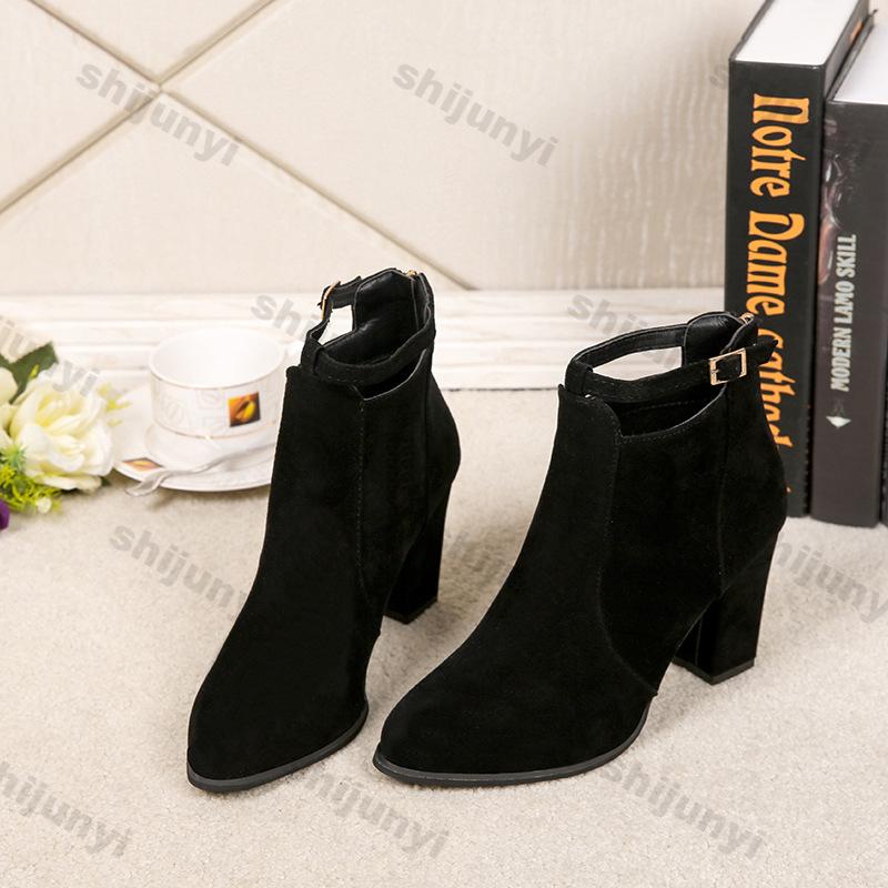 Damenmode Klobige Absatz Stiefeletten Einfarbig Reißverschluss hinten Stiefeletten Weiblich Herbst Winter Bequem Hohe Absätze Kurze Stiefel