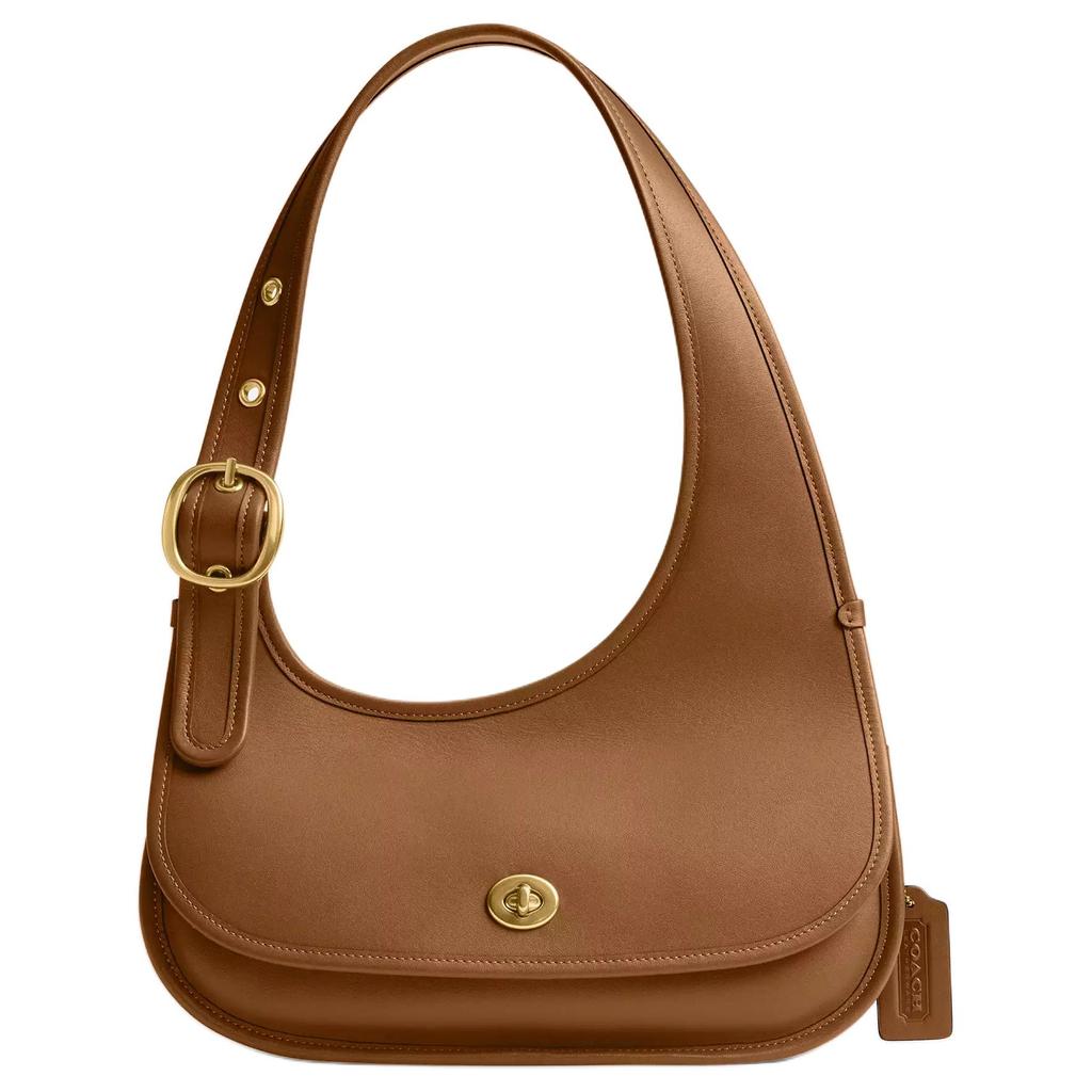 Coach Cashin 28 Adjustable Shoulder Strap Logo Leather Crescent Bag Large Women Shoulder Bag Brass Honey-Brown CY923-B4T7J
