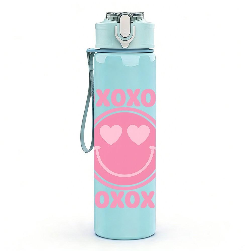 1PC Xoxo Pink Circle Pattern Print 750ml Color Plastic Sports Water Bottle Leakproof Flip Straw Lid Suitable for Sports Office Home Use