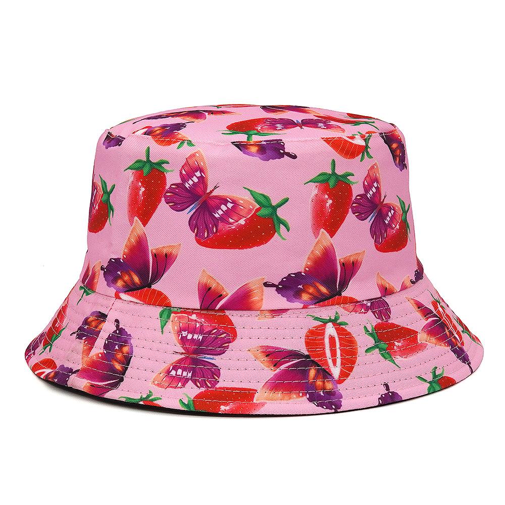 XUANCUI Herstellung Sommer Outdoor Freizeitkappe Allover Print Erdbeerfrucht Fischerhut