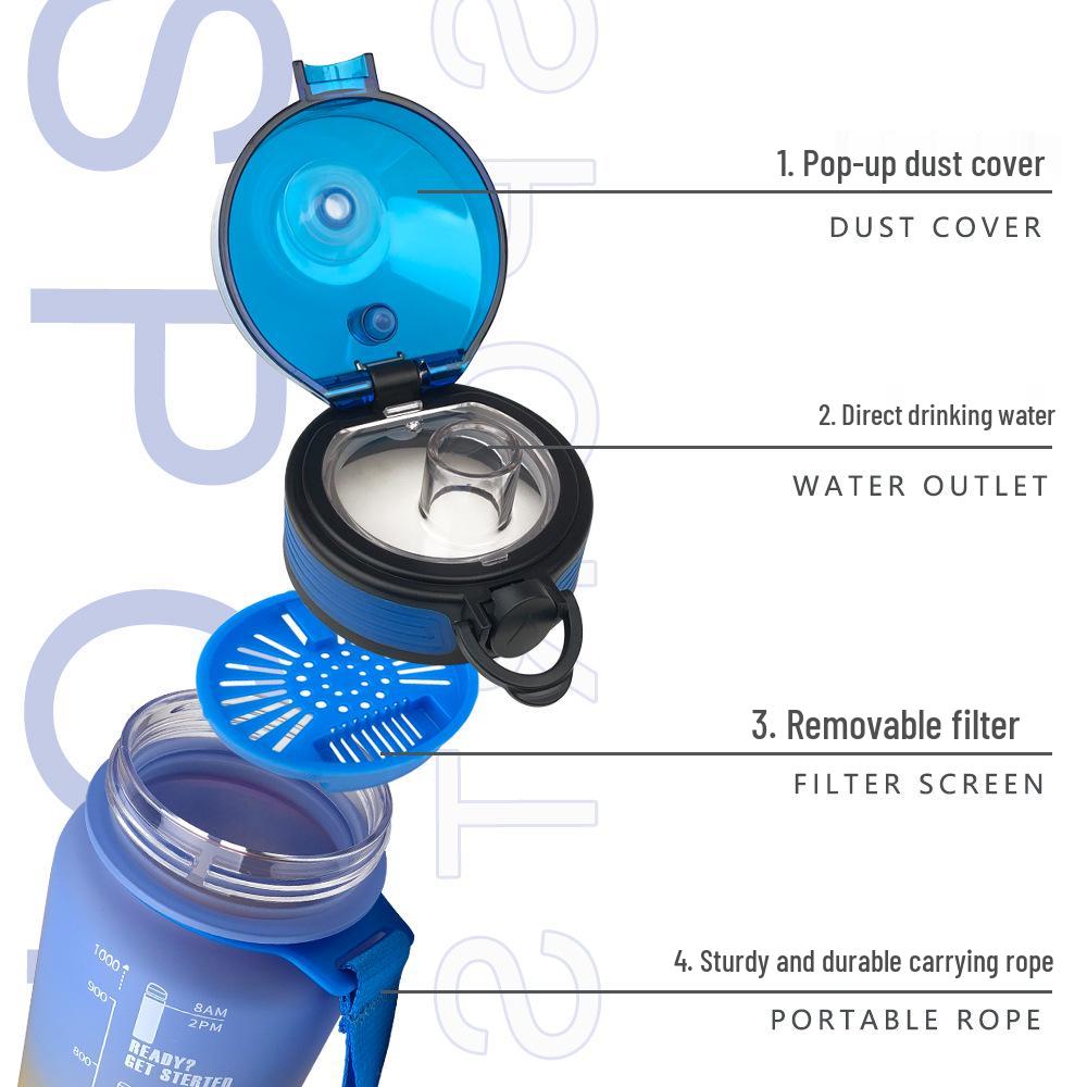 Bouteille d'eau de sport Tritan à dégradé - 1L Plastique de qualité alimentaire Gourde de fitness