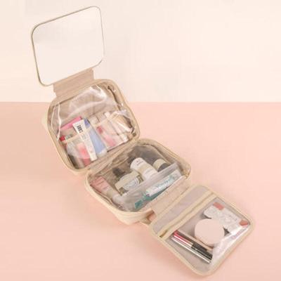 Wall-mounted Toiletry Hanging Pouch Travel Bag with Mirror