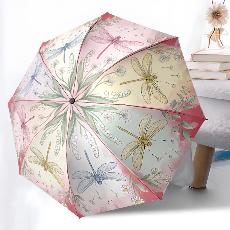 1pc Sturdy 8-Bone Auto Umbrella, Blush Peony Tender Seasonal Growths Umbrella, Digital Printed, Foldable Umbrella for On-the-Go Outdoor Use