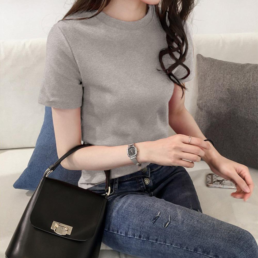 Ins Women's Loose T-shirt Women's Summer 2026 Korean Version of the New Slim-fit Solid Color Women's T-shirt