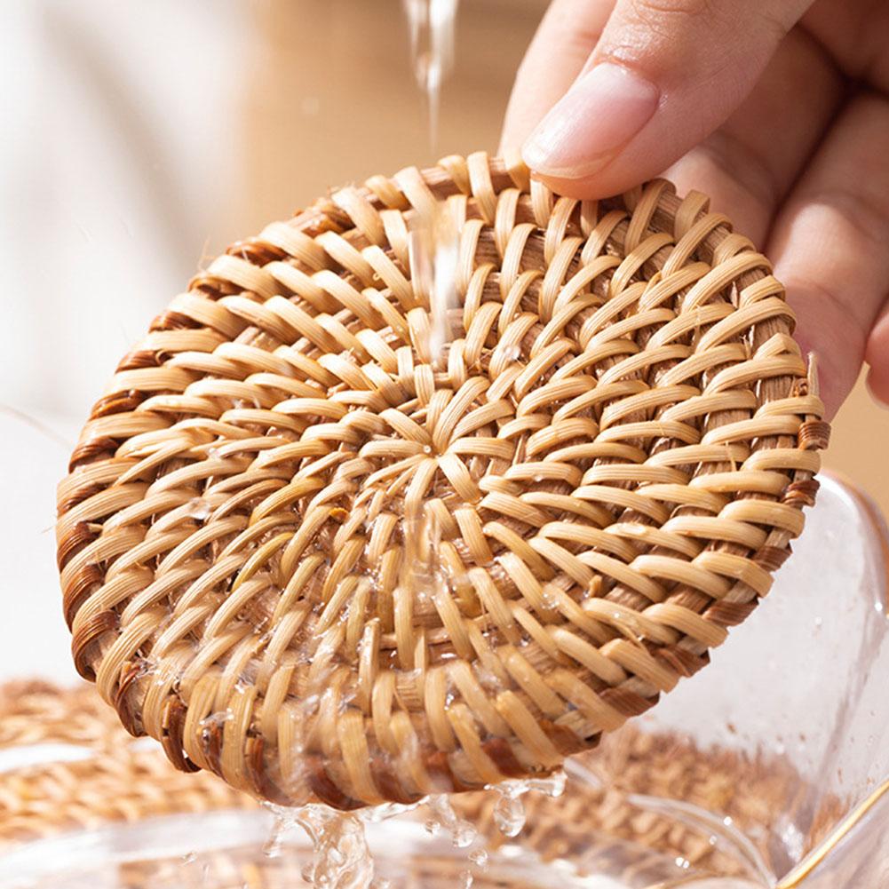 3 adet El Dokuması Bardak Altlığı 8-35cm Yuvarlak Rattan Masa Servisi Kaymaz Isıya Dayanıklı İçecek Kupa Altlığı Kahve Altlıkları Yemek İçin