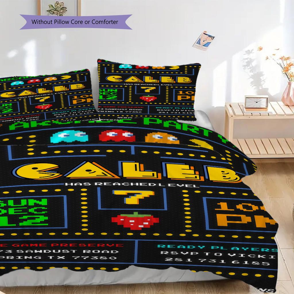 PacMan Tournaments Retro Fun Three-piece set(1 * duvet cover + 2 * pillowcase, without core) Bedding set Soft and comfortable
