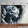 Fierce White Wolf Tapestry Wall Hanging, Aggressive Animal Art Print, 3D Realistic Wolf Wall Decor For Living Room Bedroom