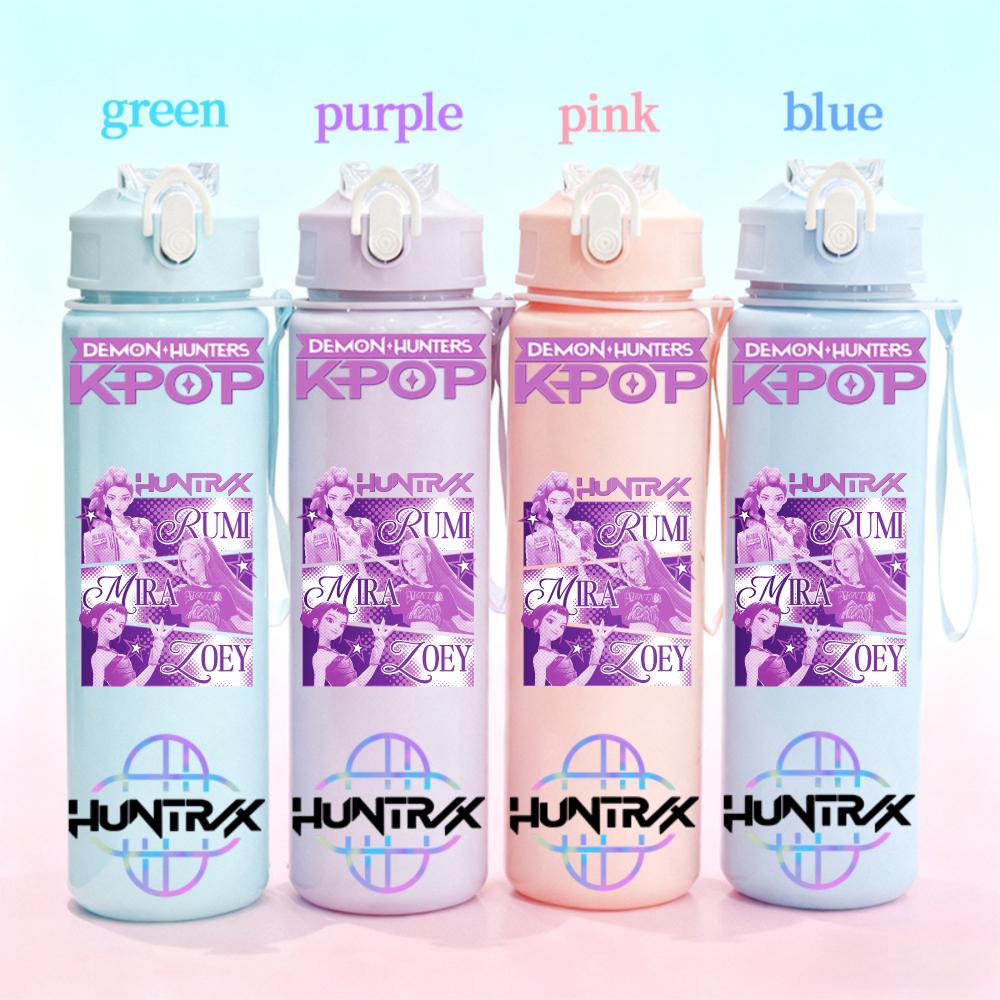 750ml KPop Demon Hunters Gradient Straw Water Bottle Portable High-Capacity Cup Easy-clean Reusable Designed for Office School Outdoor