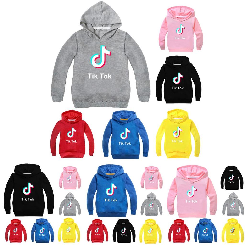 Tok Felpa con Lettere Tik per Bambini con Cappuccio a Manica Lunga Top alla Moda Pullover