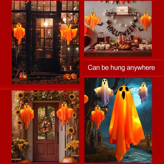 3 Stück Halloween Hängegeister 19,6" LED Leuchtend Outdoor Fliegender Weißer Geist für Vorgarten Terrasse Rasen Garten Party Deko