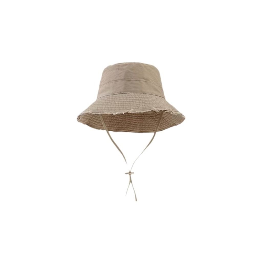 Wide Brim Outdoor Sun Hat Solid Color Bucket Hat Simple Rough Edge Fisherman Hat  Women