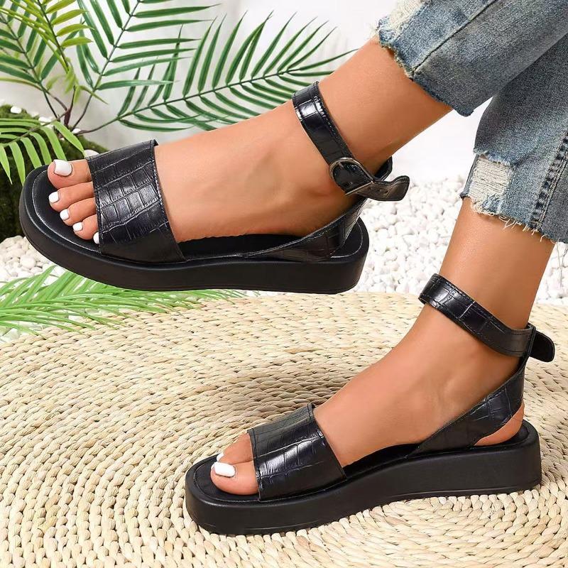 2026 Sommer Neu Übergröße Damen Dicke Sohle Lässige Römische Sandalen mit einem Riemen Hoher Absatz Outdoor-Kleidung