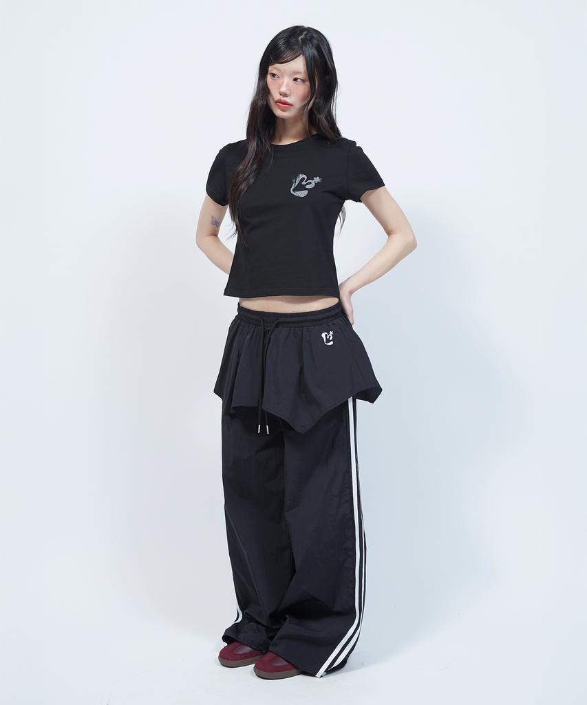 LMR Layered Track Nylon Skirt Pants Black