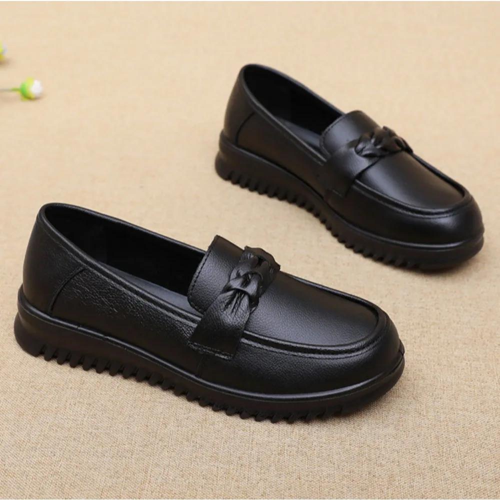 Women's Leather Shoes Spring and Autumn New  Cowhide Soft Soled Womens Pumps Middle-aged and Elderly Mother's Shoes Loafers