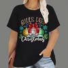 Christmas T Shirts Women's Cartoon Santa Claus Print Tops Tees Short Sleeve O-Neck Casual Party Clothing Oversized Ladies Tops
