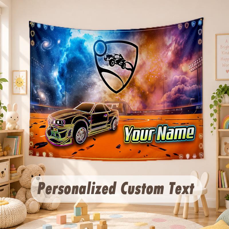 Benutzerdefinierte Namens-Text-Wandteppich, Rocket League Boho Wandbehang, Dekorativer Hintergrund-Wandteppich für Zimmer