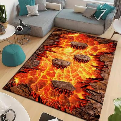 Lava Bereichsteppiche 3D Visuelle Illusion Flamme Wohnzimmer Rutschfeste Bodenmatte Lava Knisterteppich, Waschbarer Rutschfester Teppich für Kinderzimmer