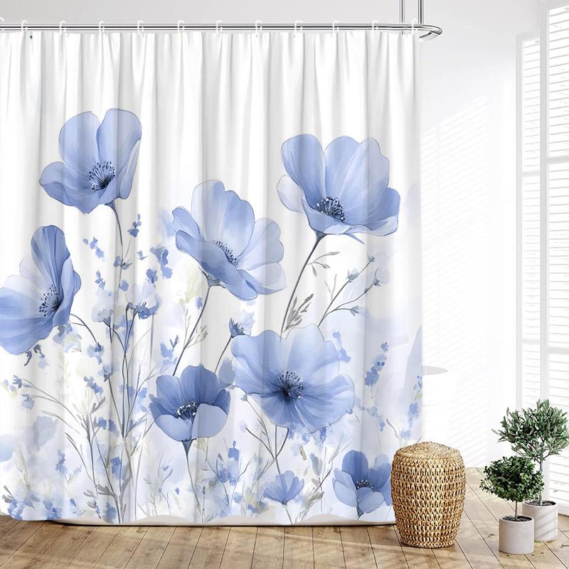 Bunter Blumiger Duschvorhang Aquarell Blumenblätter Modern Minimalistisch Badevorhang Polyesterstoff Badezimmer Dekor Mit Haken