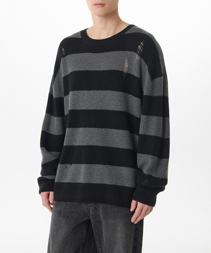 MUSINSA STANDARD 90S Grunge Stripe Crew Neck Knit [Gray/Black]