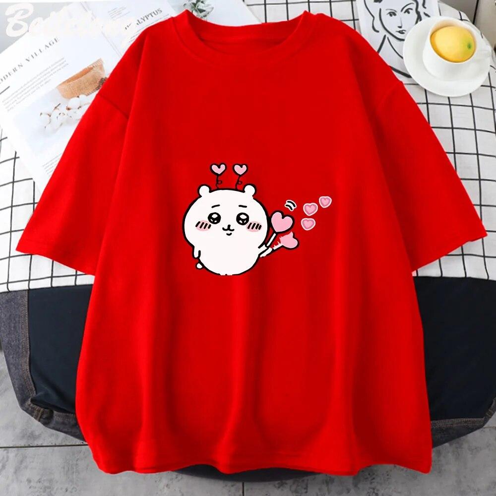 Kawaii Print Chiikawa T-Shirt Damen T-Shirt Street Atmungsaktiv Kurzarm Mode Freizeitkleidung Sommer 100% CottonTshirts Unisex T-Shirt