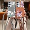 Für Samsung S25 Ultra S24 FE S23 S22 A16 A56 A36 A55 A26 A35 Hülle Blumenmuster Schlank Stoßfest Matte Leder Textur TPU Weiche Lanyard Telefonabdeckung