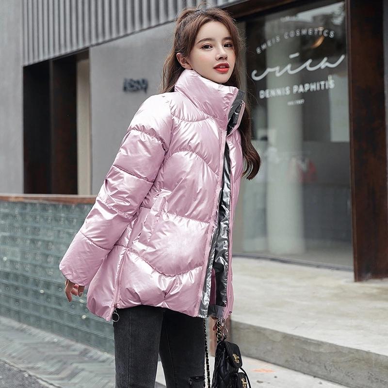 Veste d'hiver en duvet de coton brillant pour femme, courte, ample, épaisse, petite veste en coton