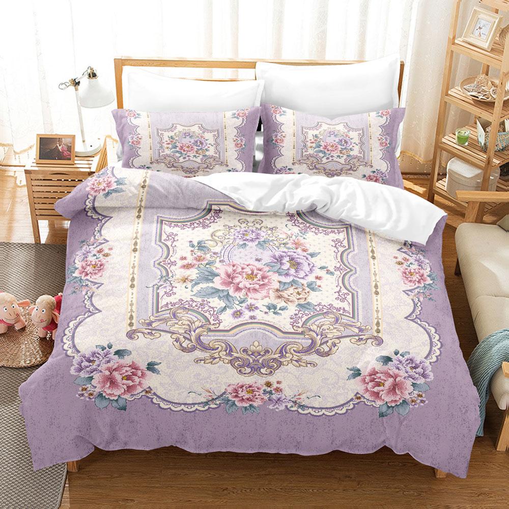 Set cuvertură de pilota cu flori, flori colorate, imprimare 3D, King Queen, dimensiune completă, din poliester, cu fețe de pernă pentru fete și copii