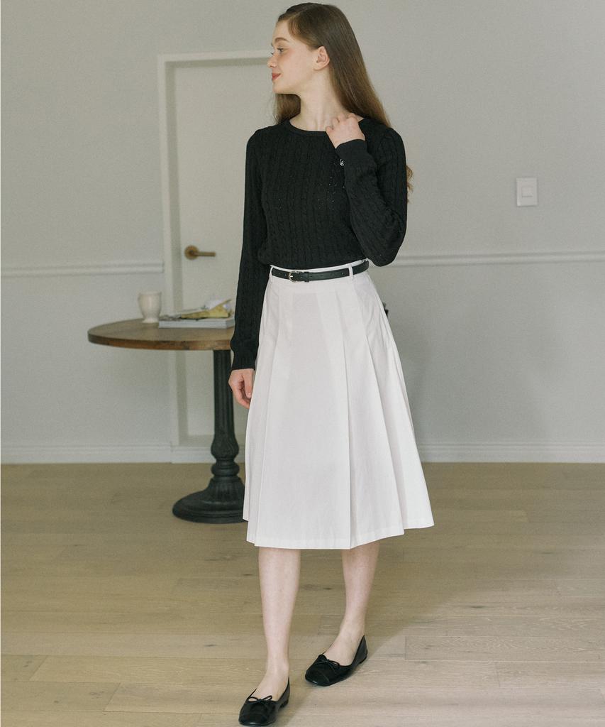 Our Hope Belt Set Midi Pleated Elastic Skirt - White