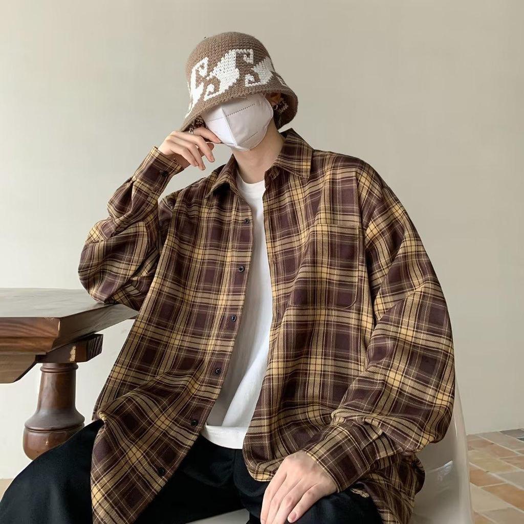 Japanese Retro Checkered Shirt/loose Casual High-end Men's Shirt Jacket