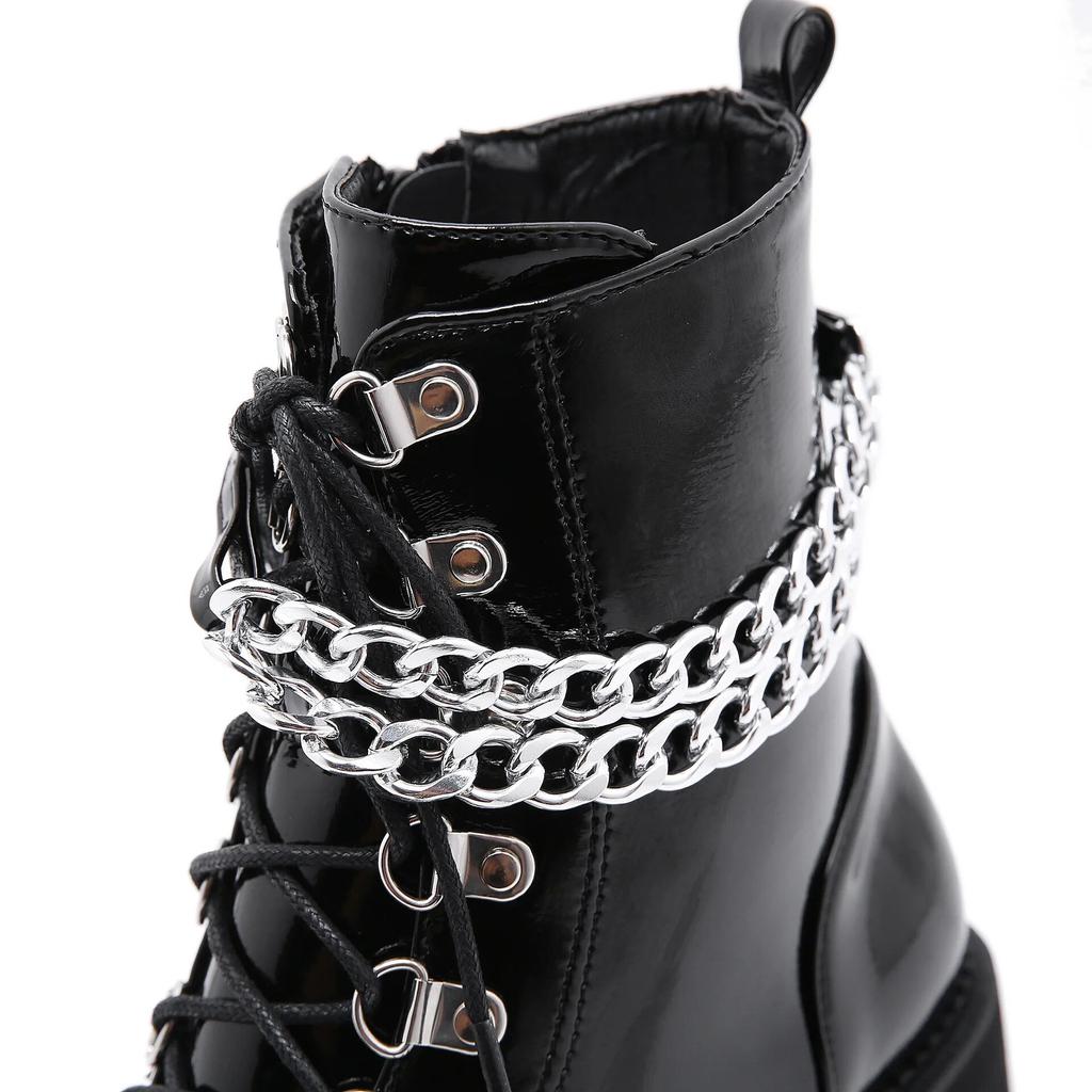 8cm Salto 2024 Sapatos Femininos Corrente Sola Grossa Plataforma Impermeável Sapatos Femininos Salto Alto Grosso Botas Curtas Lhx
