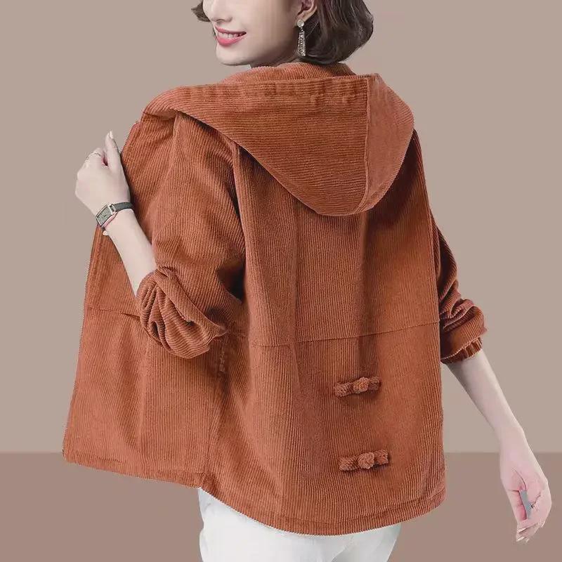 Women's Loose Corduroy Short Jacket - Korean Style, Autumn/Winter 2022, Large Size, Slim Fit, Casual Sweater