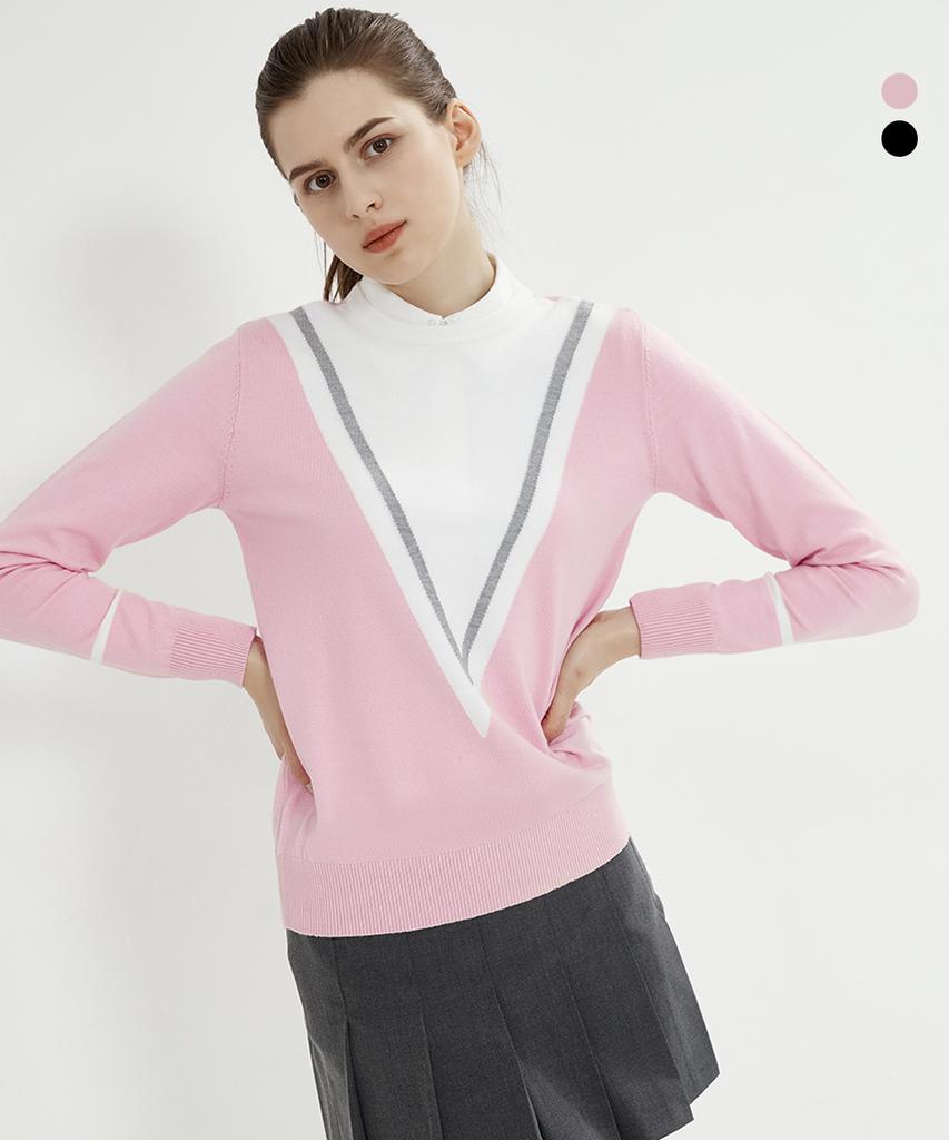 DUVIK Women'S Cotton Block V-Line Contrast Sweater Dc3Wst004